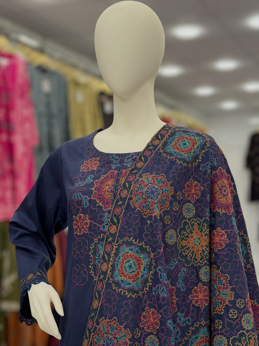Embroidered Dark Blue RC-503-A | 3 Piece | Stitched