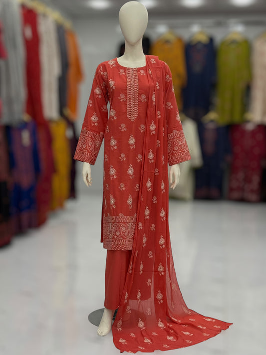 Embroidered Orange CHL-86A | 3 Piece | Stitched