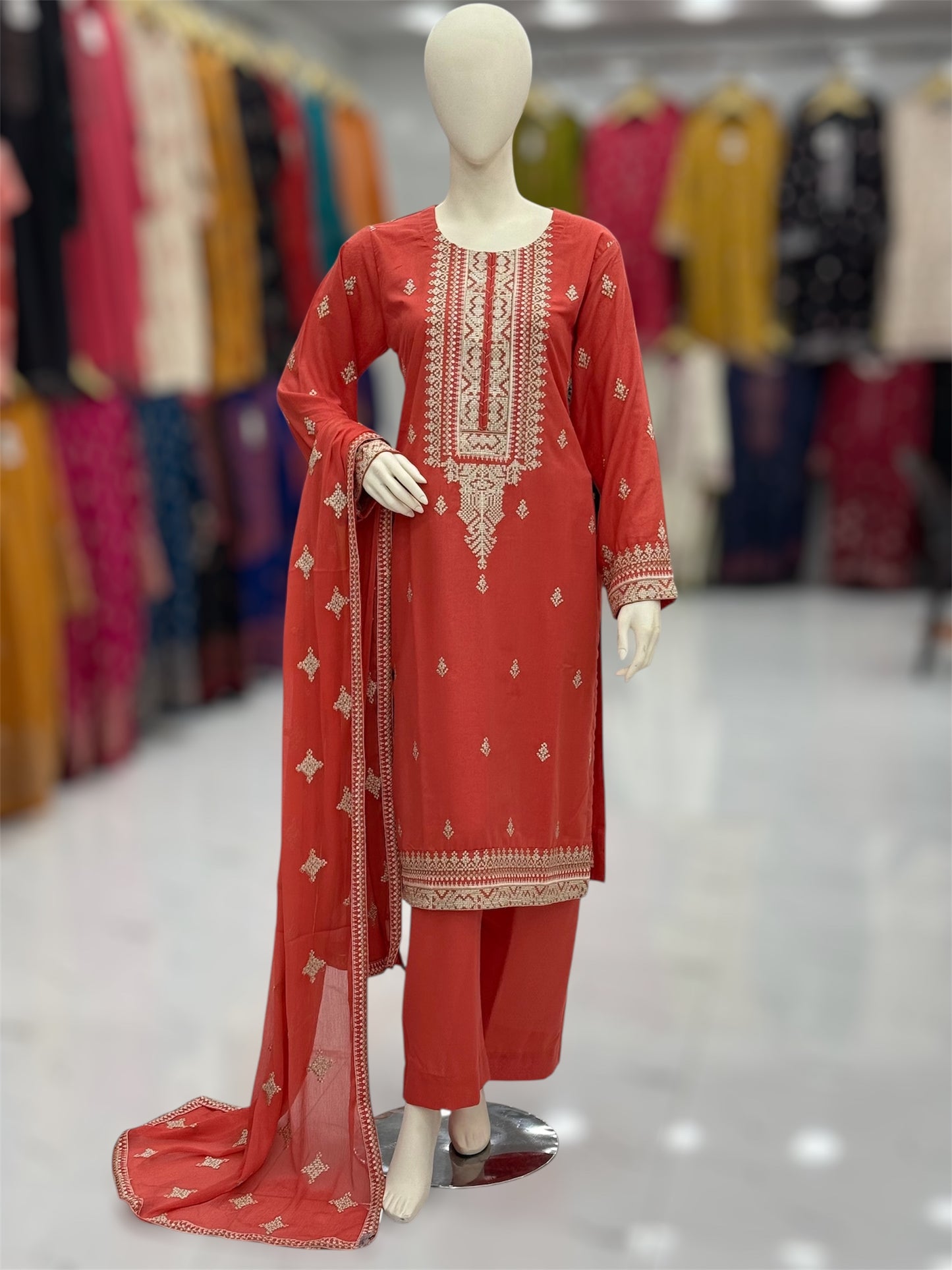 Geomatric Orange 89-A | Stitched | 3 Piece