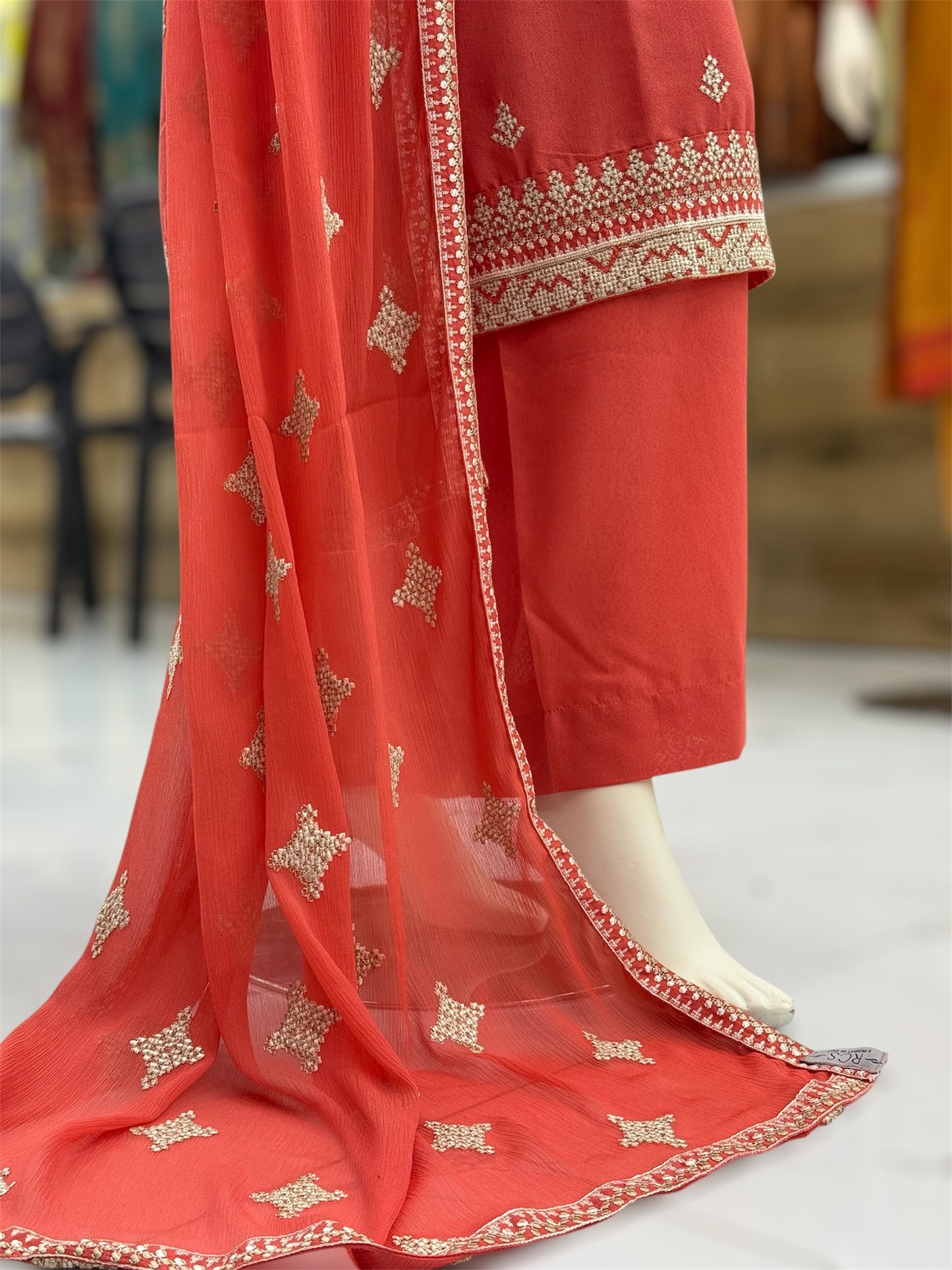 Geomatric Orange 89-A | Stitched | 3 Piece