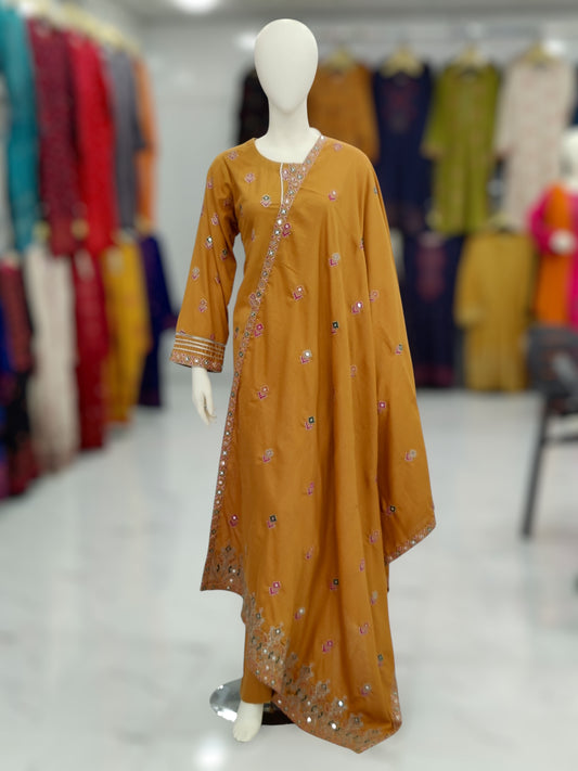 Sequence Embroidered Mustard-115 | Stitched | 3 Piece
