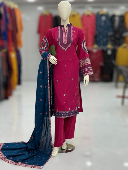 Gulnar Pink Karandi | 58-A | 3 Piece | Stitched