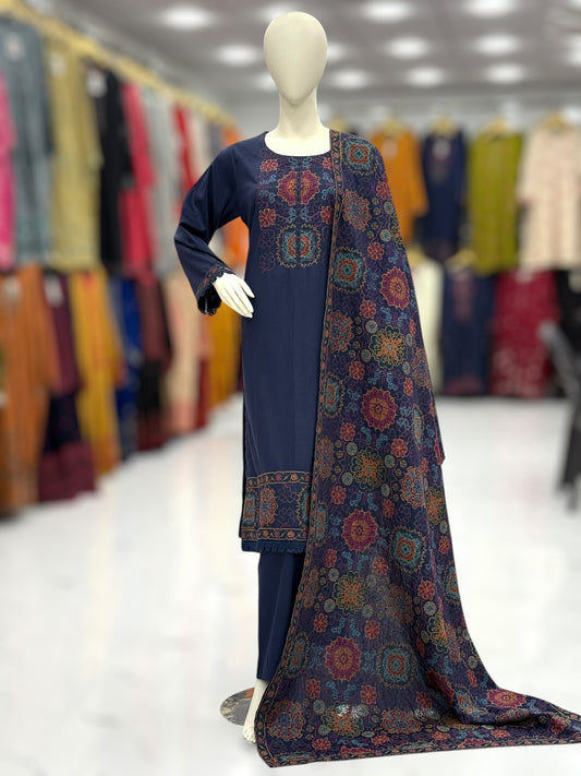 Embroidered Dark Blue RC-503-A | 3 Piece | Stitched
