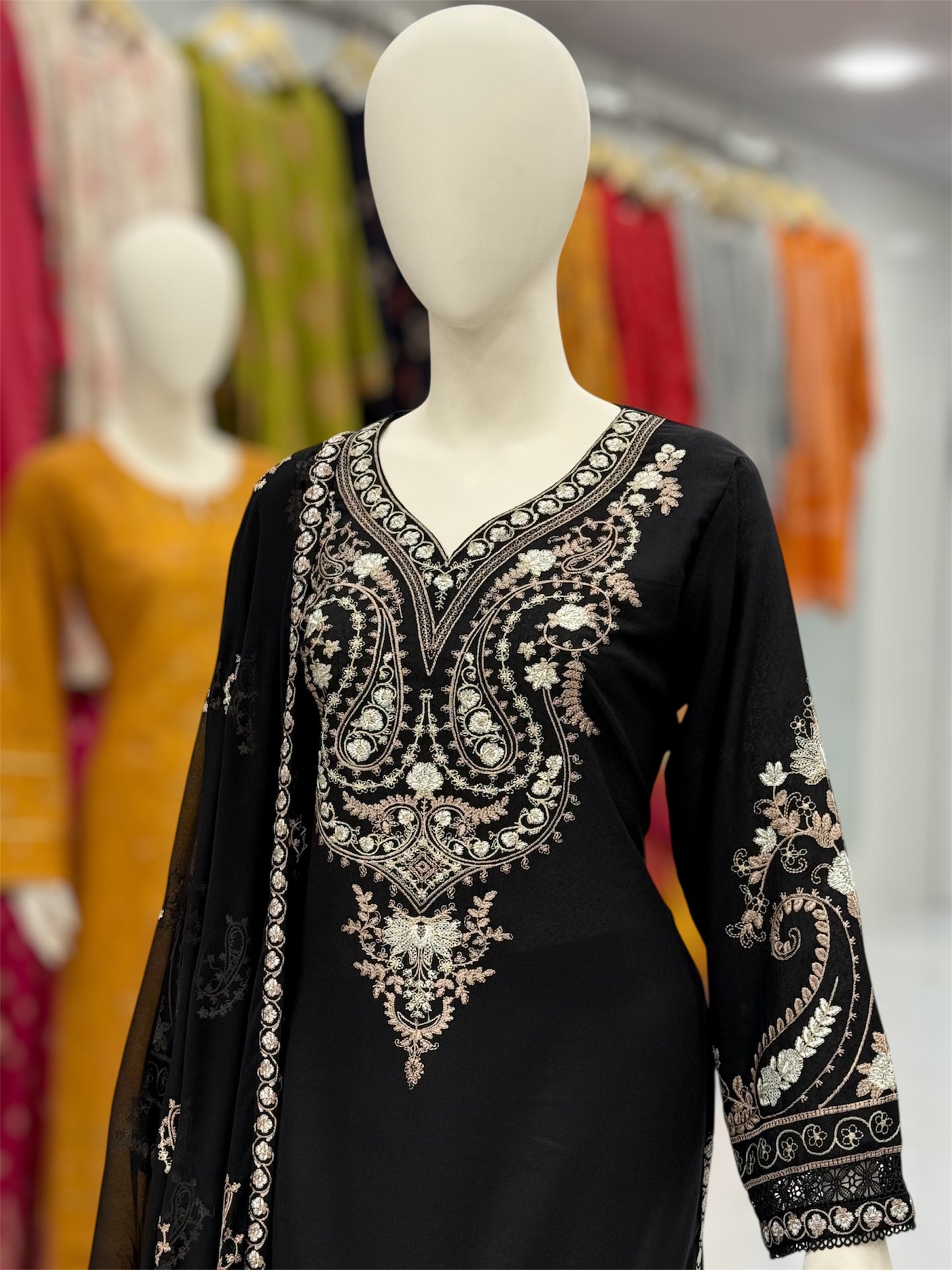 Black Embroidered Karandi M-90 | Stitched | 3 Piece