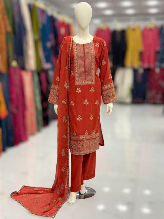 Blossom Rust 91-A | Stitched | 3 Piece