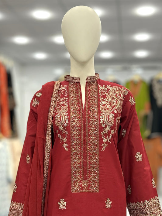 The Ethnic Maroon&Gold 93-F | Khaddar | Stitched