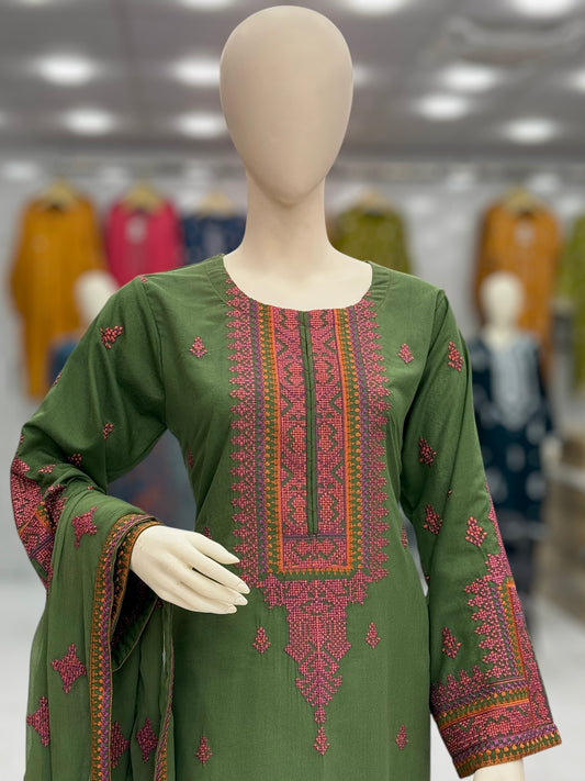 Geomatric Green 89-B | Stitched | 3 Piece