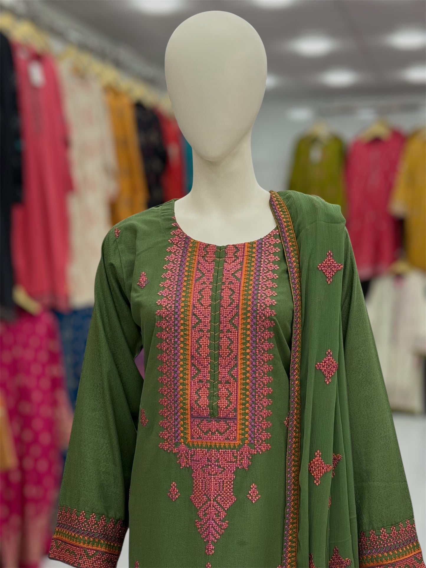 Geomatric Green 89-B | Stitched | 3 Piece