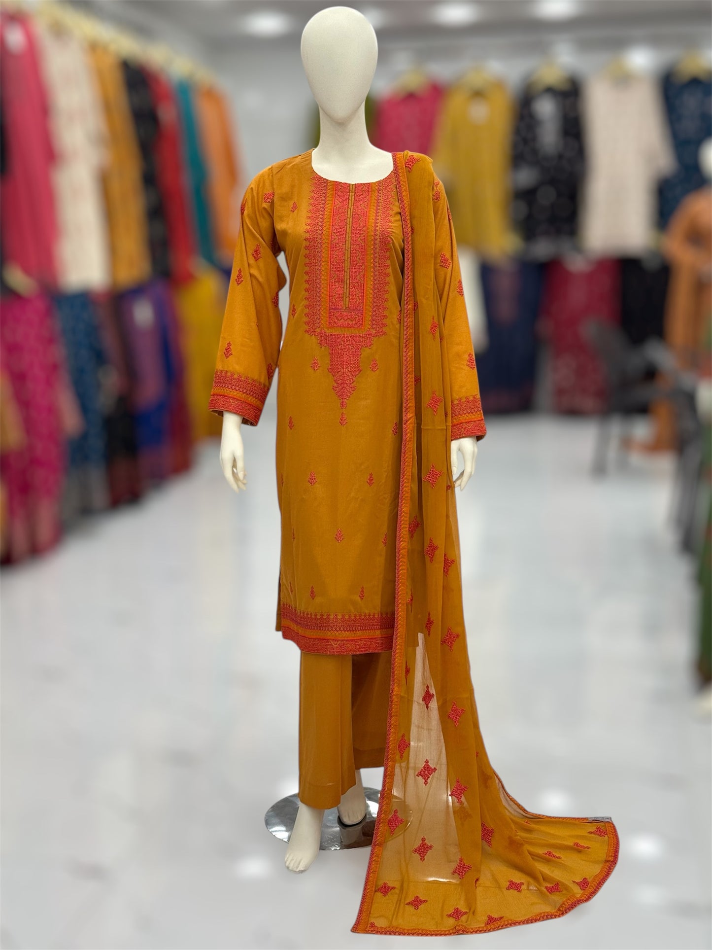 Geomatric Mustard 89-C | Stitched | 3 Piece