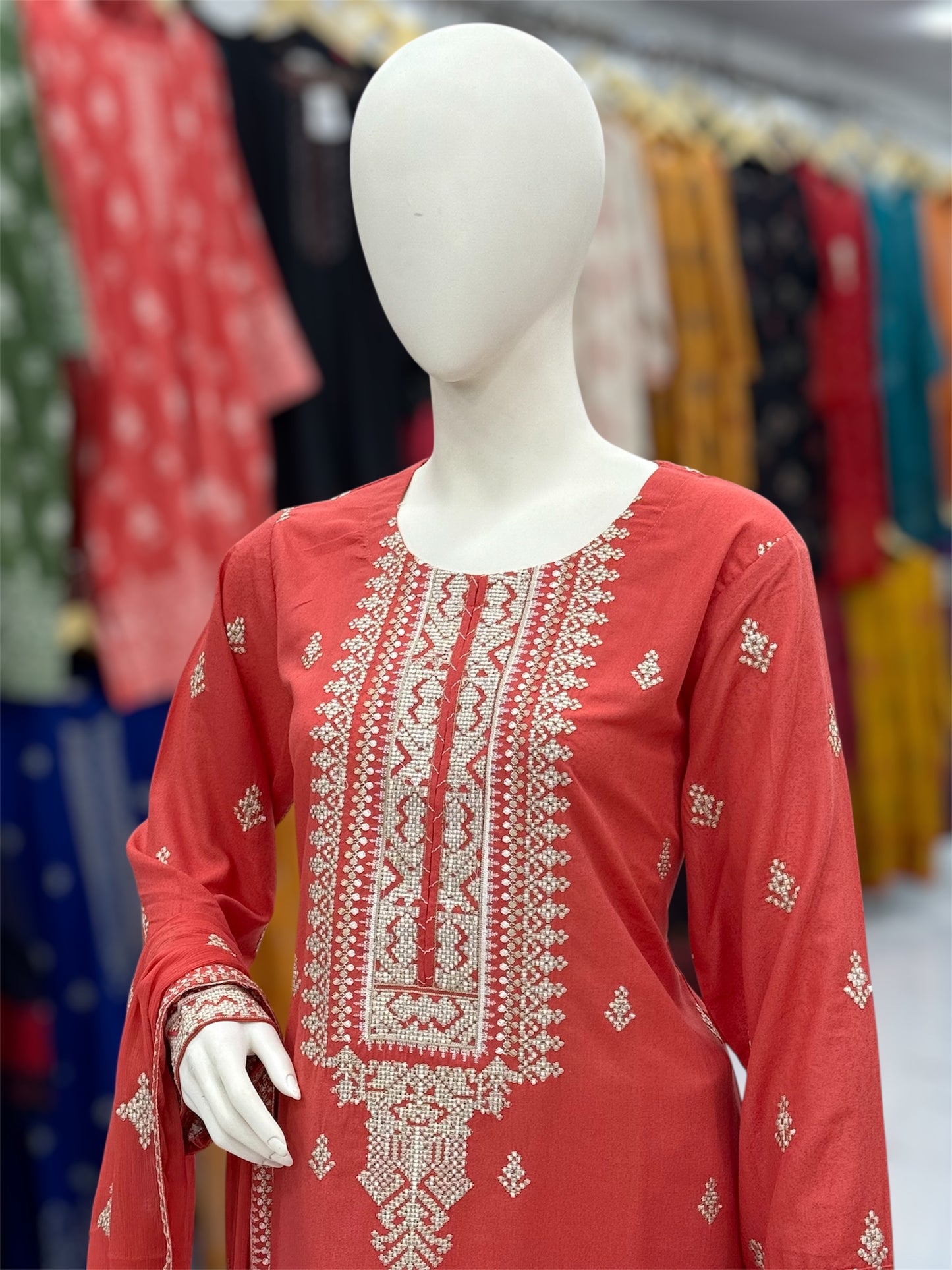 Geomatric Orange 89-A | Stitched | 3 Piece