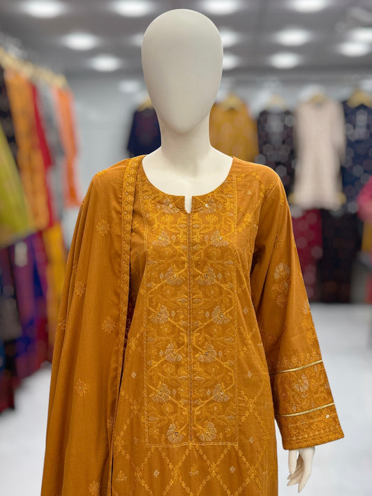 Golden Era Embroidered Mustard | GE-57B | 3 Piece | Stitched