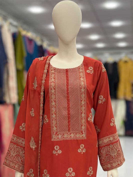 Blossom Rust 91-A | Stitched | 3 Piece