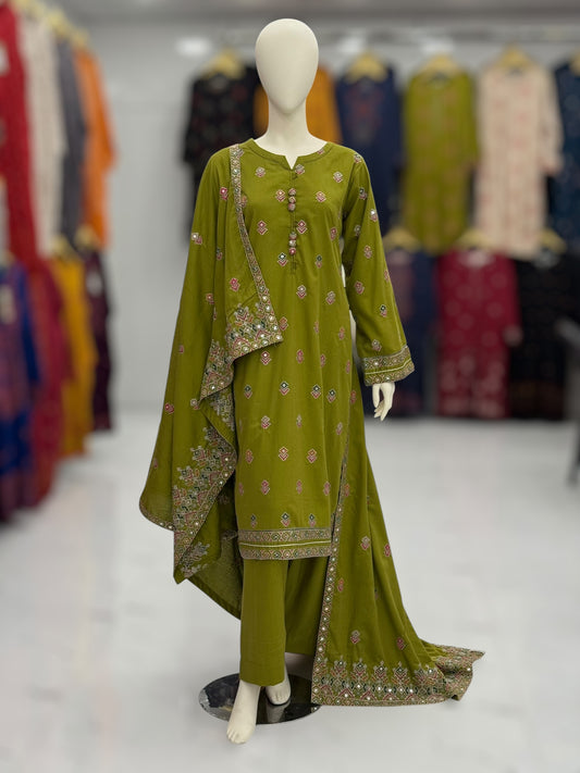 Sequence Embroidered Mehendi-115 | Stitched | 3 Piece