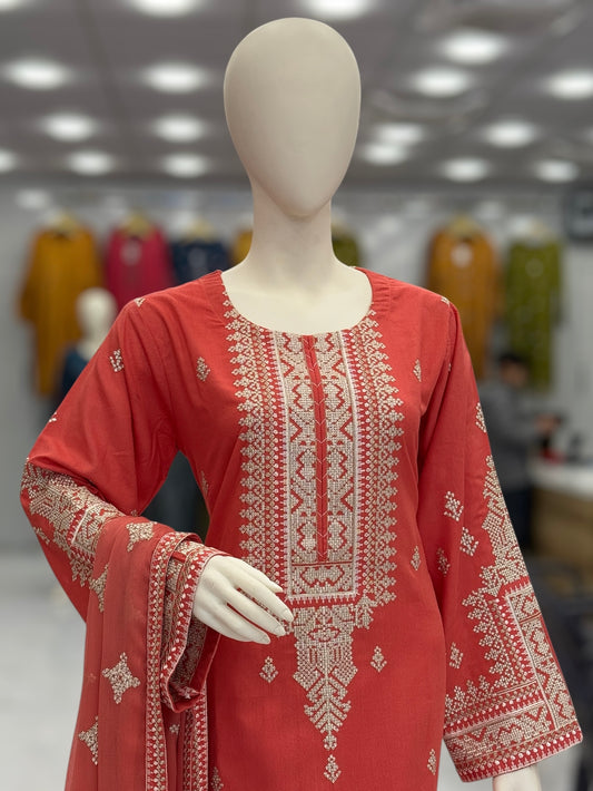 Geomatric Orange 89-A | Stitched | 3 Piece