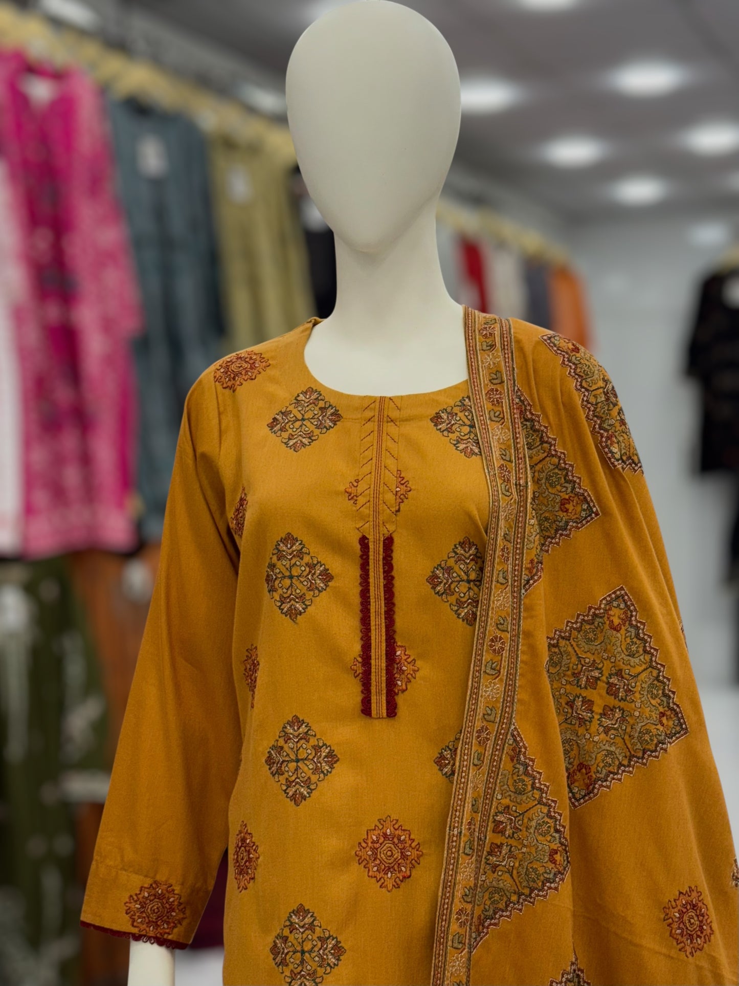 Embroidered Mustard RC-502-A | 3 Piece | Stitched