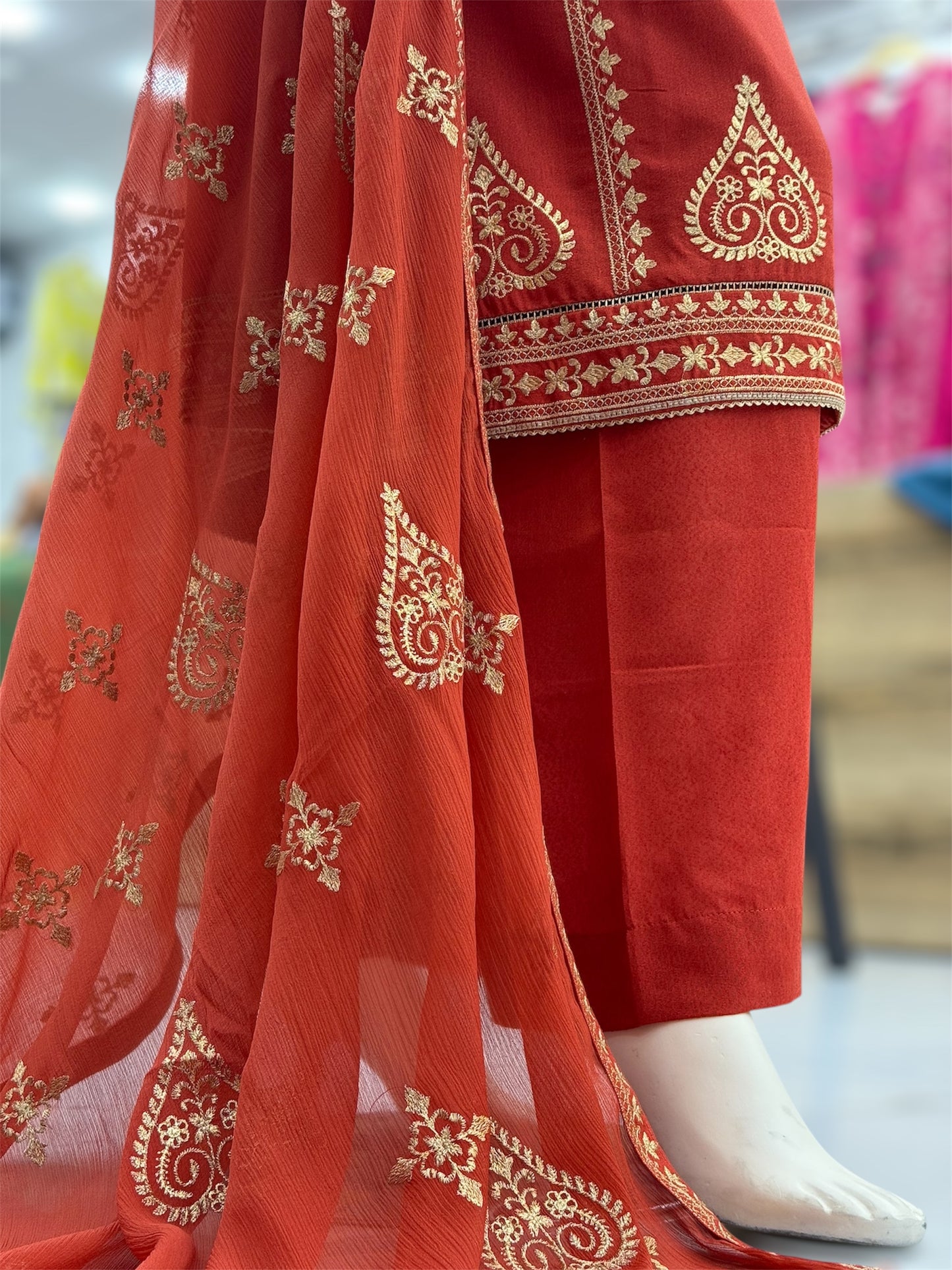 Golden Threads Rust Karandi 89-A | Stitched | 3 Piece