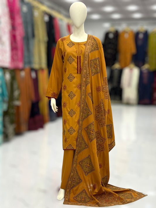 Embroidered Mustard RC-502-A | 3 Piece | Stitched