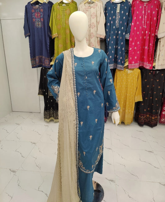 Embroidered Zinc Shirt With Light Brown Dupatta | Stitched | 3 Piece