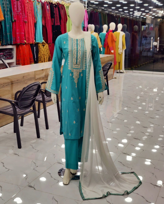 Heavy Embroided Sleeves Cross Stitch Style | Stitched | 3 Piece