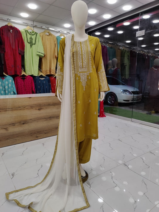 Heavy Embroided Sleeves Cross Stitch Style | Stitched | 3 Piece