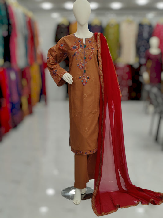 Embroidered Beige V22B | 3 Piece | Stitched