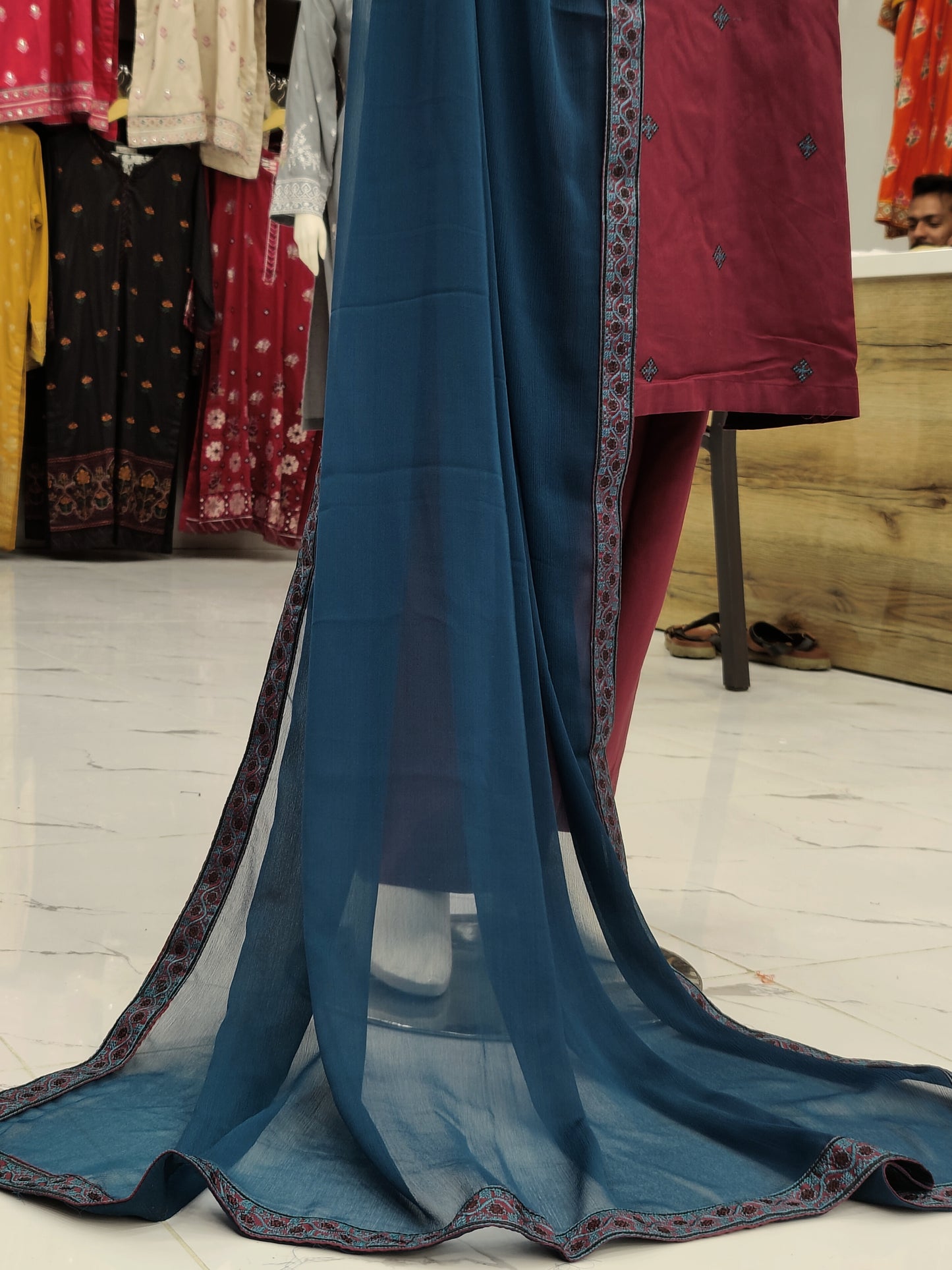 Embroidered Cross-stitch Maron RC43V11A | Dark Zinc Chiffon Dupatta | Stitched | 3 Piece