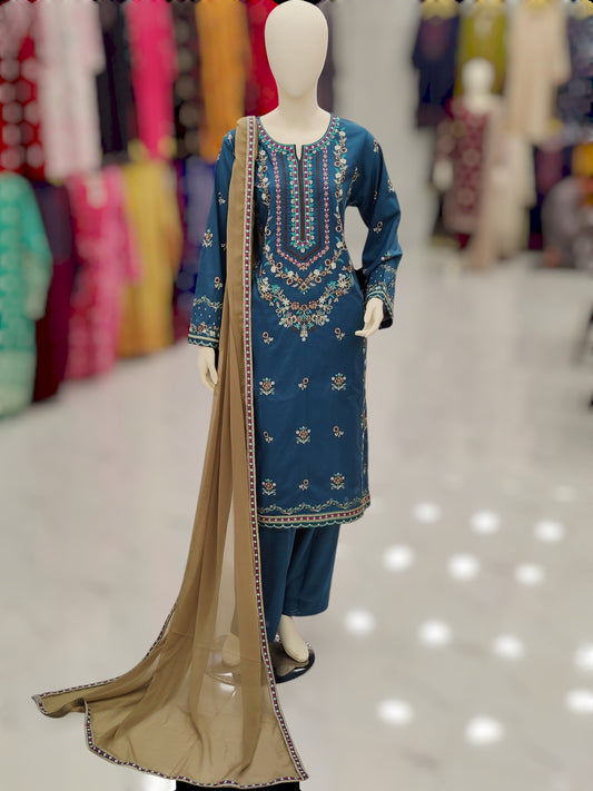 Zinc Embroidered Shirt RC463-A | Brown Chiffon Dupatta | Stitched | 3 Piece | Volume 4