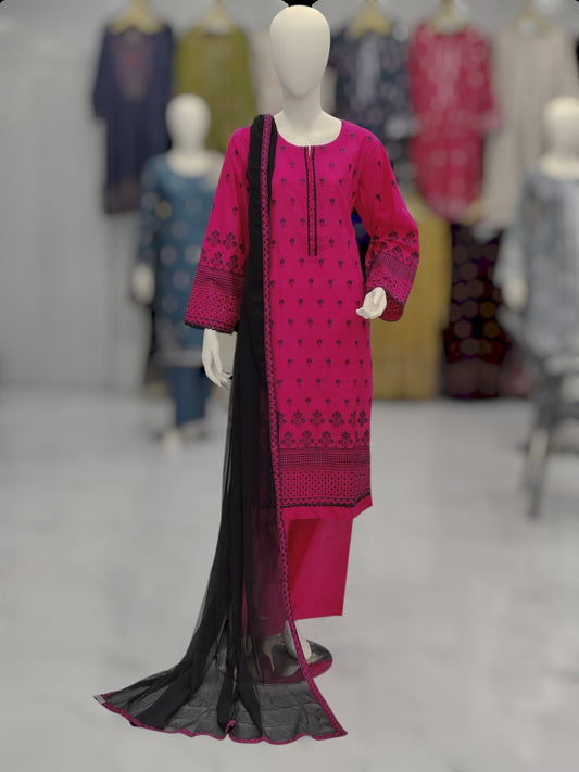 Embroidered Pink 3 Piece | Stitched
