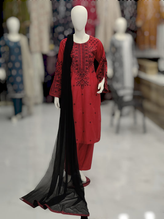 Embroidered Cross-stitch Copper RC43V11B | Black Chiffon Dupatta | Stitched | 3 Piece