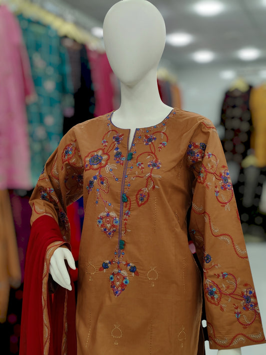 Embroidered Beige V22B | 3 Piece | Stitched