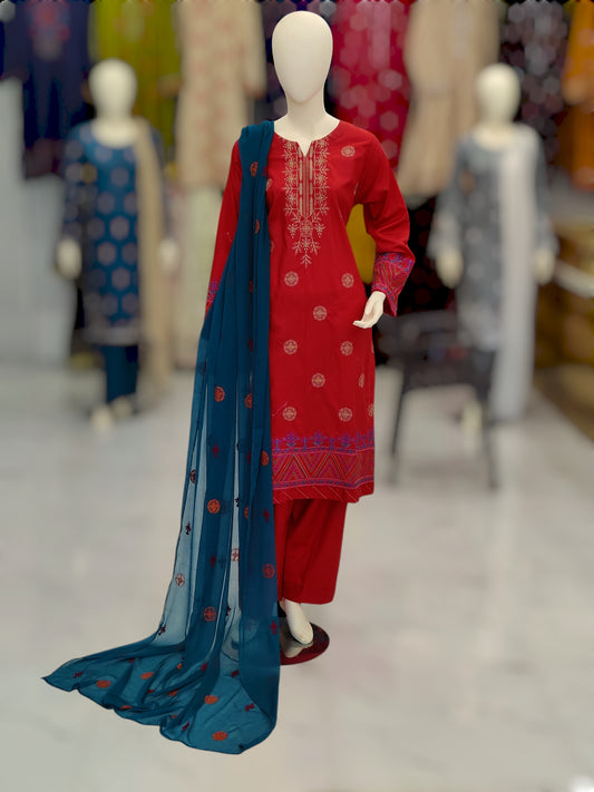 Embroidered Copper Shirt RC43V31 | Sea Green Chiffon Dupatta | Stitched | 3 Piece