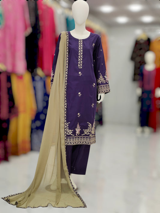 Embroidered Purple V1438A | 3 Piece | Stitched