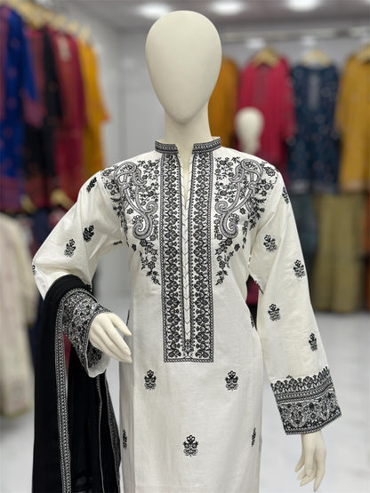 The Ethnic White&Black Special 94-A | Khaddar | Stitched