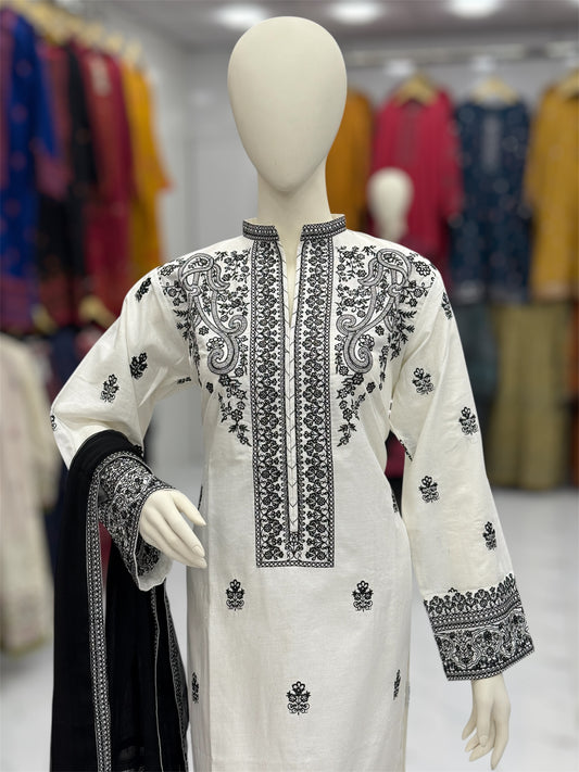 The Ethnic White&Black Special 94-A | Khaddar | Stitched