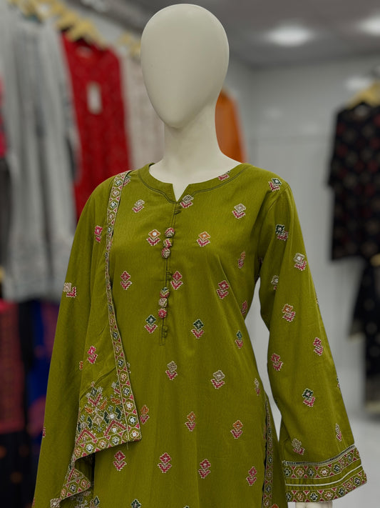 Sequence Embroidered Mehendi-115 | Stitched | 3 Piece