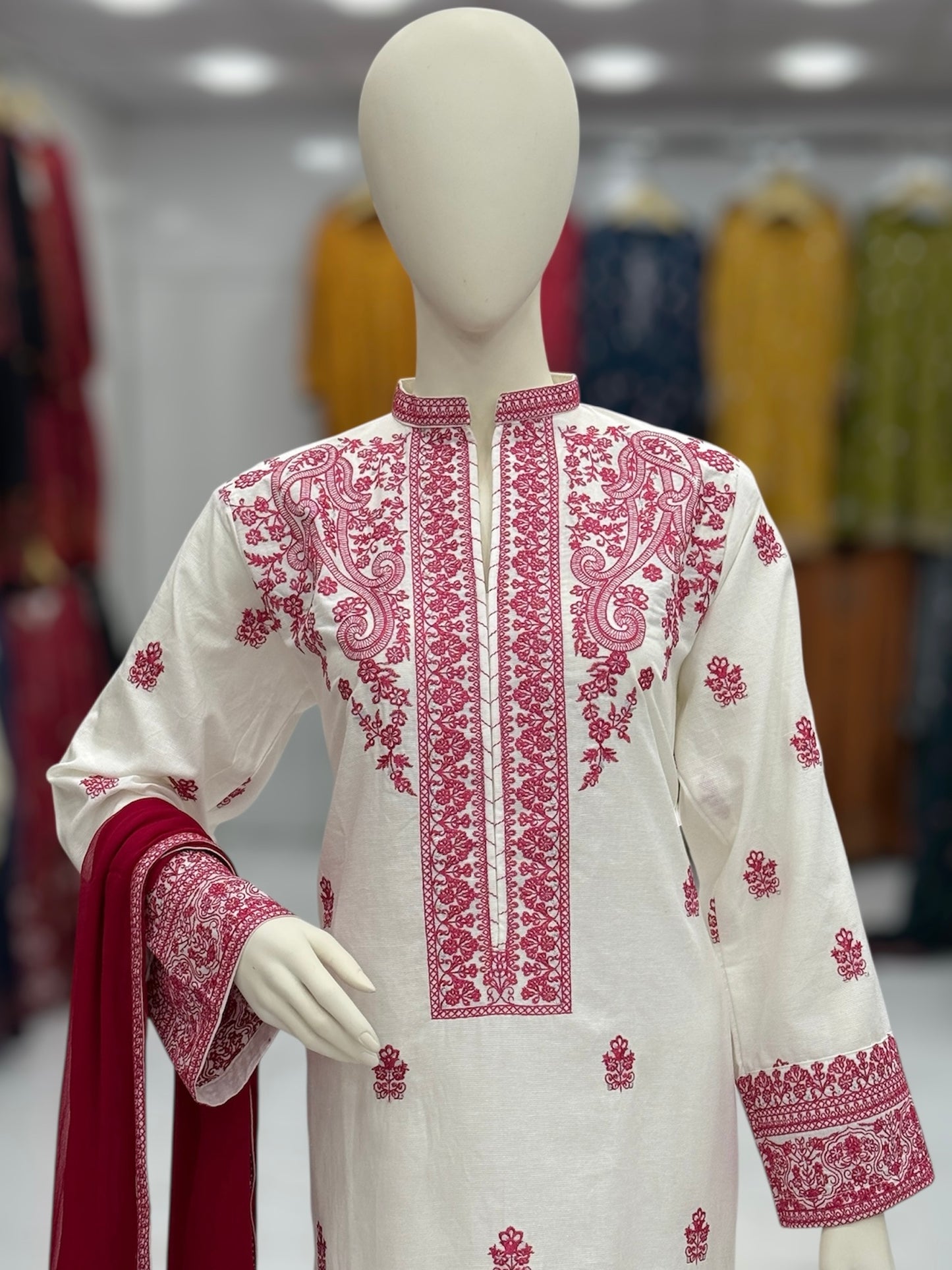 The Ethnic White&Pink Special 94-C | Khaddar | Stitched