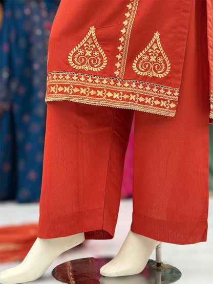 Golden Threads Rust Karandi 89-A | Stitched | 3 Piece