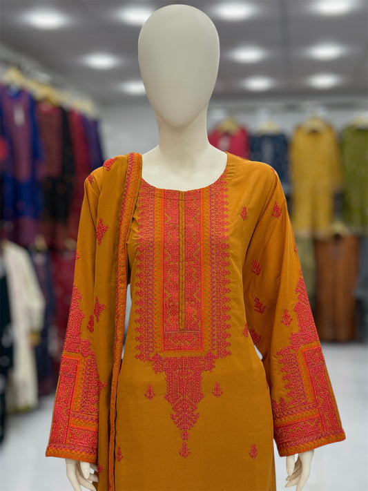 Geomatric Mustard 89-C | Stitched | 3 Piece