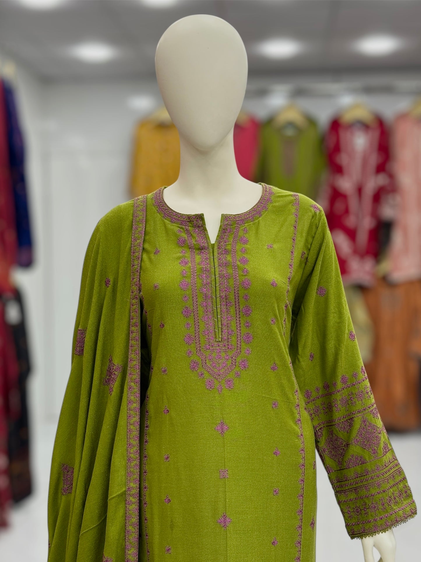 Olive Midst Leather Peach 203-A | Stitched | 3 Piece