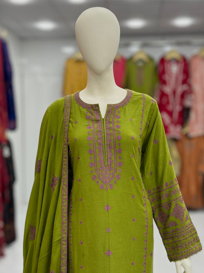 Olive Midst Leather Peach 203-A | Stitched | 3 Piece