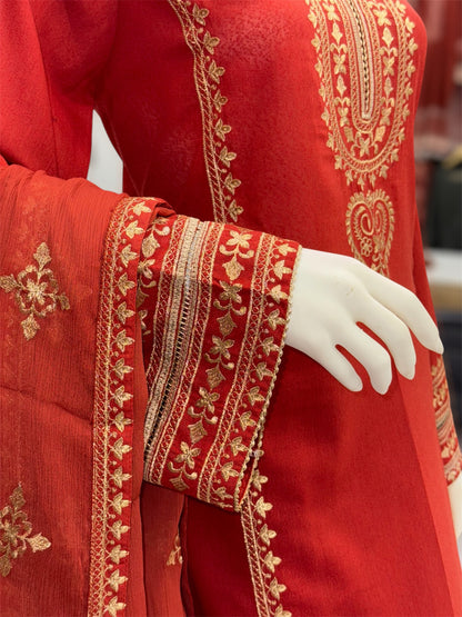 Golden Threads Rust Karandi 89-A | Stitched | 3 Piece