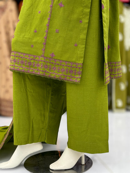 Olive Midst Leather Peach 203-A | Stitched | 3 Piece