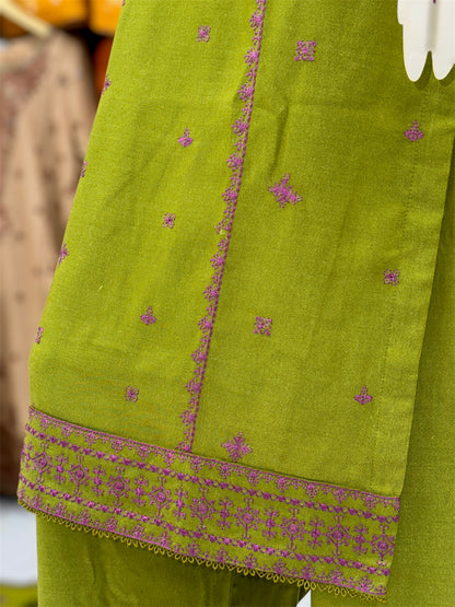 Olive Midst Leather Peach 203-A | Stitched | 3 Piece