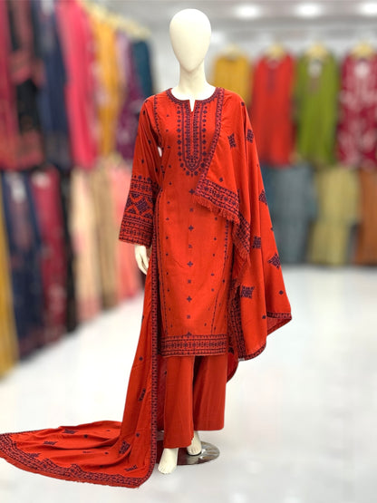 Olive Midst Leather Peach 203-B | Stitched | 3 Piece