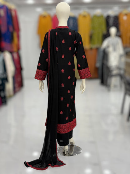 The Ethnic Black&Red Special 94-B | Khaddar | Stitched