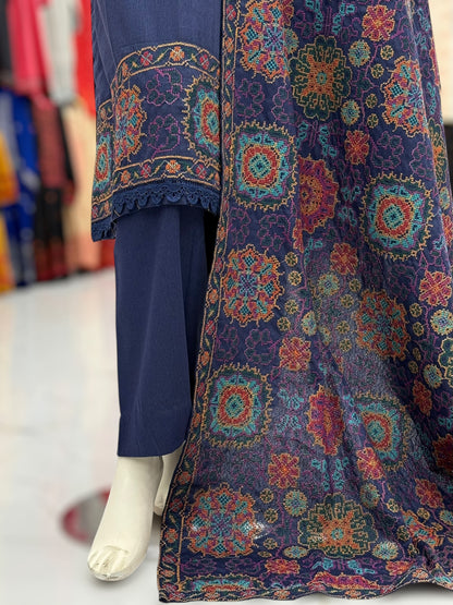 Embroidered Dark Blue RC-503-A | 3 Piece | Stitched