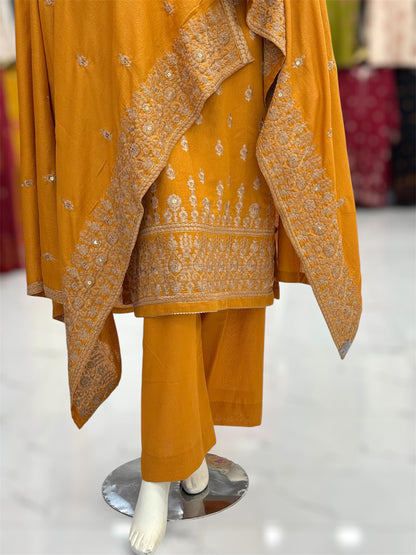 Embroidered Mustard SEQ-55A | 3 Piece | Stitched