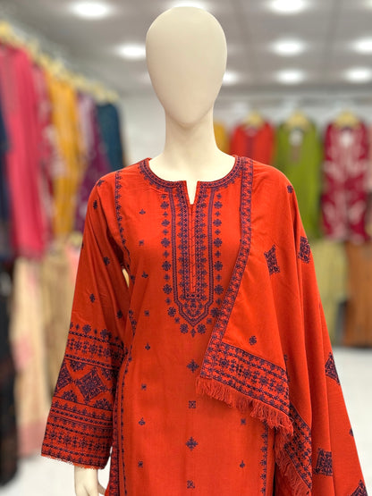 Olive Midst Leather Peach 203-B | Stitched | 3 Piece