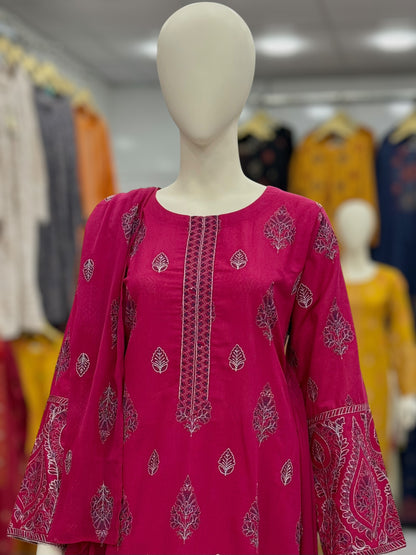 Embroidered Pink CHL-85B | 3 Piece | Stitched