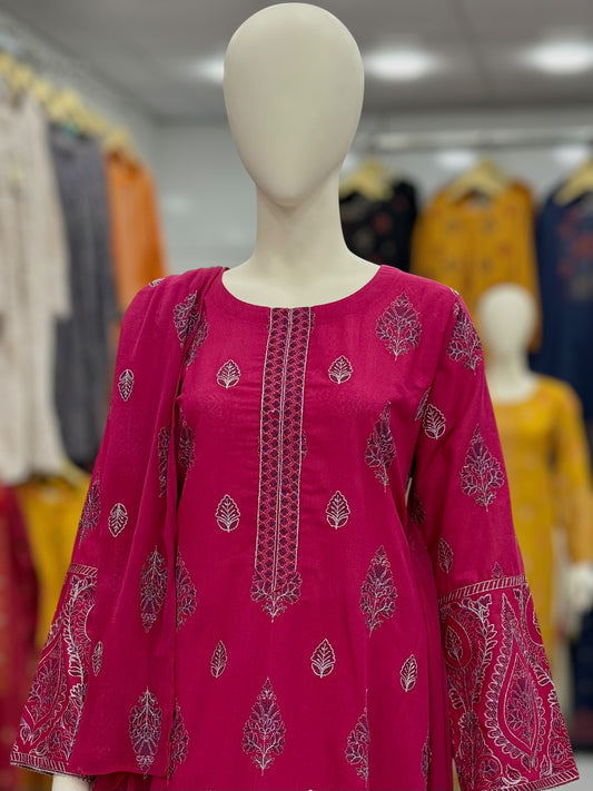 Embroidered Pink CHL-85B | 3 Piece | Stitched